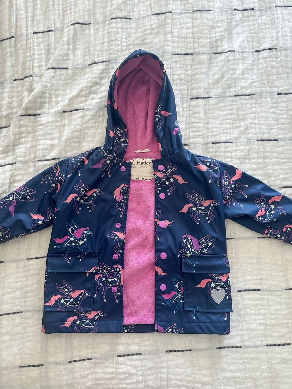 Hatley Girls Rain Coat Size 2 Toddler Unicorn Constellation Color Changing